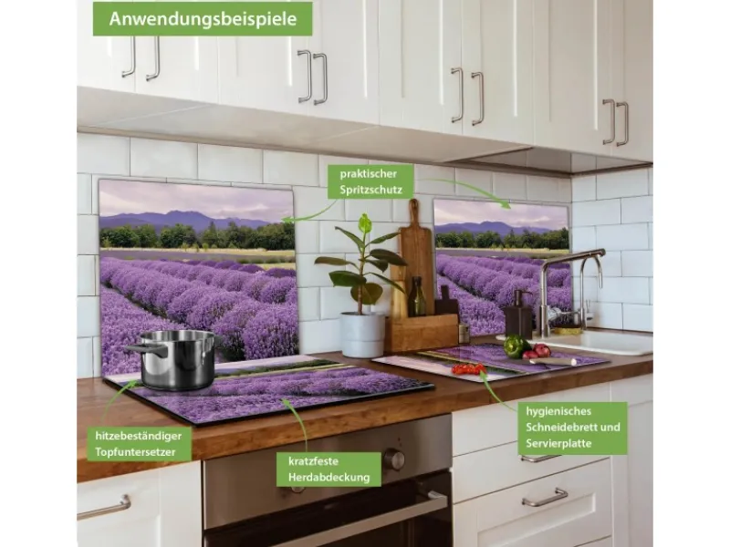 Hot Banjado Herdabdeckplatte Glas 1 Teilig 60x52CM Schneidebrett Herdabdeckung Mit Motiv Lavendel 1
