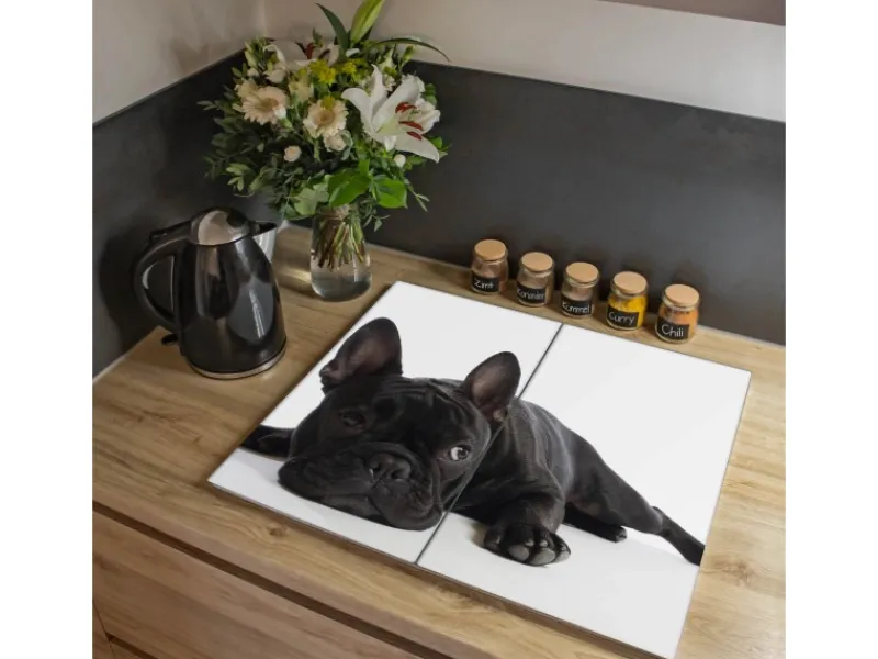Banjado Herdabdeckplatte Glas 2 Teilig Je 30x52CM Schneidebrett Herdabdeckung Mit Motiv Bulldogge< Herdabdeckungen|Herde