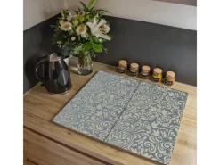 Hot Banjado Herdabdeckplatte Glas 2 Teilig Je 30x52CM Schneidebrett Herdabdeckung Mit Motiv Blaues Ornament