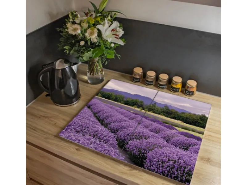 Banjado Schneidebretter|Herdabdeckungen<Herdabdeckplatte Glas 2 Teilig Je 30x52CM Schneidebrett Herdabdeckung Mit Motiv Lavendel 1