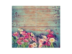 Clearance Banjado Herdabdeckplatte Glas 2 Teilig Je 30x52CM Schneidebrett Herdabdeckung Mit Motiv Blumenpfücken