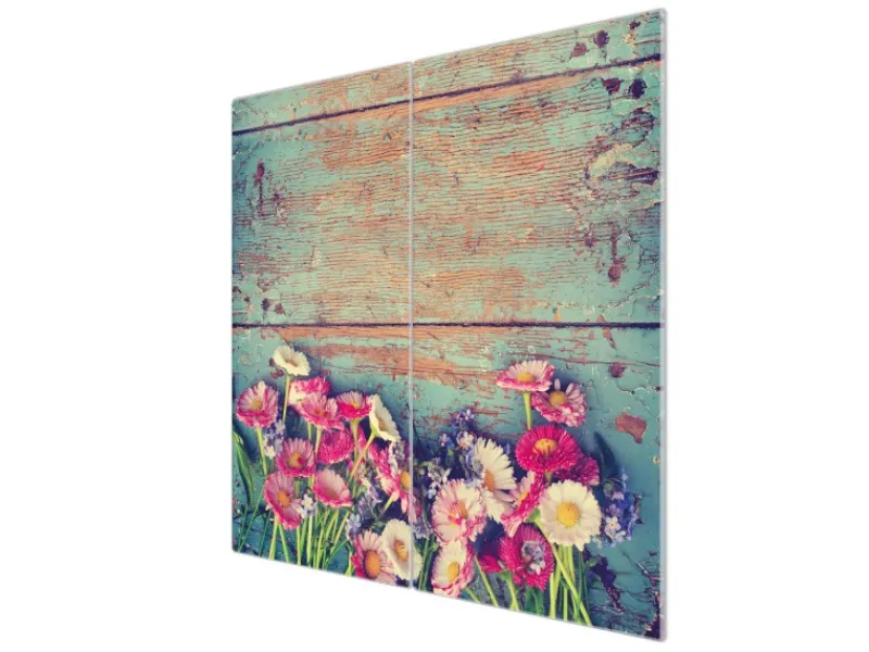 Clearance Banjado Herdabdeckplatte Glas 2 Teilig Je 30x52CM Schneidebrett Herdabdeckung Mit Motiv Blumenpfücken