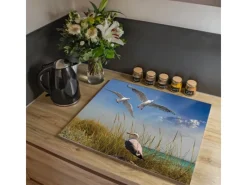 Banjado Schneidebretter|Herdabdeckungen<Herdabdeckplatte Glas 1 Teilig 60x52CM Schneidebrett Herdabdeckung Mit Motiv Möwen