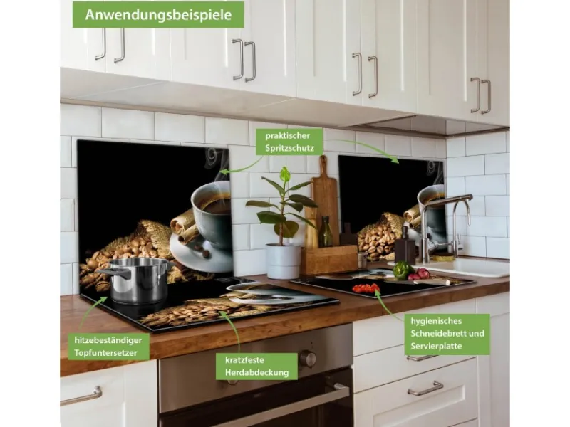 Banjado Herdabdeckplatte Glas 1 Teilig 60x52CM Schneidebrett Herdabdeckung Mit Motiv Hot Coffee< Herdabdeckungen|Schneidebretter