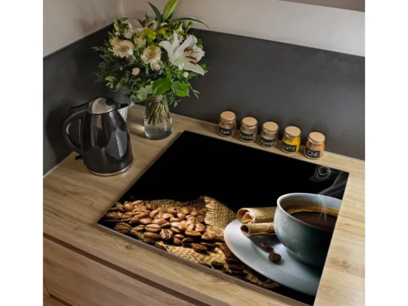 Banjado Herdabdeckplatte Glas 1 Teilig 60x52CM Schneidebrett Herdabdeckung Mit Motiv Hot Coffee< Herdabdeckungen|Schneidebretter