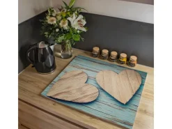 Clearance Banjado Herdabdeckplatte Glas 1 Teilig 60x52CM Schneidebrett Herdabdeckung Mit Motiv Holz Herzen
