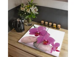 Banjado Herdabdeckplatte Glas 2 Teilig Je 30x52CM Schneidebrett Herdabdeckung Mit Motiv Orchidee< Schneidebretter|Herdabdeckungen