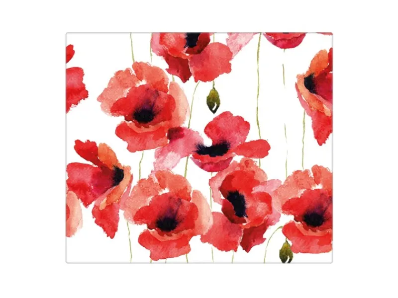 Outlet Banjado Herdabdeckplatte Glas 1 Teilig 60x52CM Schneidebrett Herdabdeckung Mit Motiv Mohn Aquarell