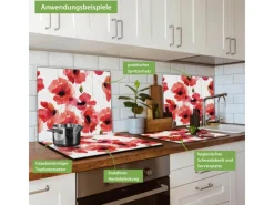 Outlet Banjado Herdabdeckplatte Glas 1 Teilig 60x52CM Schneidebrett Herdabdeckung Mit Motiv Mohn Aquarell
