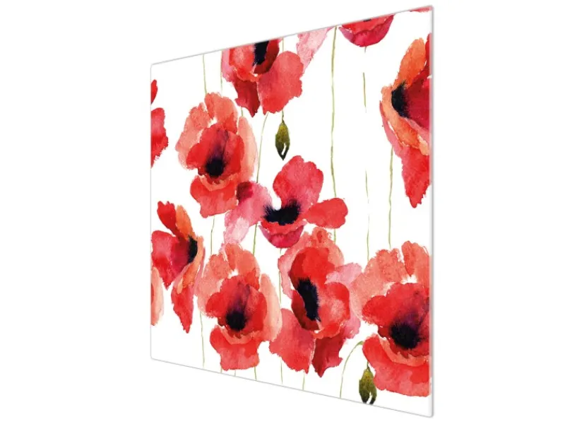 Outlet Banjado Herdabdeckplatte Glas 1 Teilig 60x52CM Schneidebrett Herdabdeckung Mit Motiv Mohn Aquarell