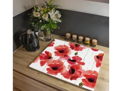 Outlet Banjado Herdabdeckplatte Glas 1 Teilig 60x52CM Schneidebrett Herdabdeckung Mit Motiv Mohn Aquarell
