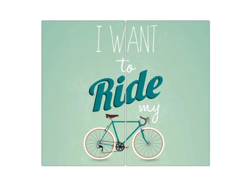 Clearance Banjado Herdabdeckplatte Glas 2 Teilig Je 30x52CM Schneidebrett Herdabdeckung Mit Motiv I Want To Ride My Bike
