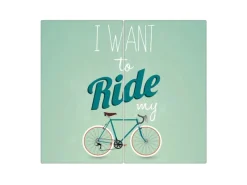 Clearance Banjado Herdabdeckplatte Glas 2 Teilig Je 30x52CM Schneidebrett Herdabdeckung Mit Motiv I Want To Ride My Bike