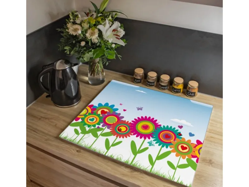 Banjado Herdabdeckplatte Glas 1 Teilig 60x52CM Schneidebrett Herdabdeckung Mit Motiv Bunte Blumen< Herdabdeckungen|Herde