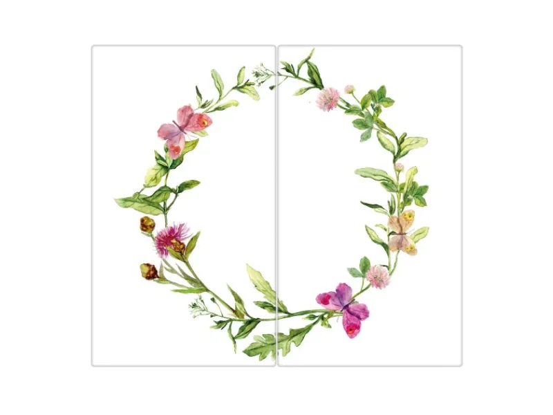 Banjado Herdabdeckplatte Glas 2 Teilig Je 30x52CM Schneidebrett Herdabdeckung Mit Motiv Aquarell Blumenring< Herde|Kochfelder