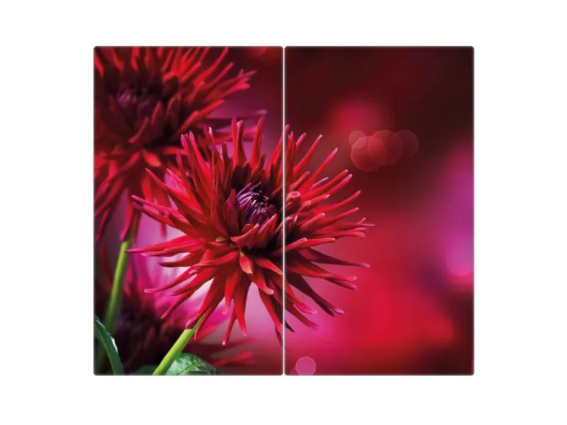 Banjado Herdabdeckplatte Glas 2 Teilig Je 30x52CM Schneidebrett Herdabdeckung Mit Motiv Rote Dahlien< Schneidebretter|Herde