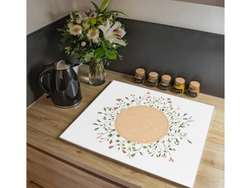 Banjado Herdabdeckplatte Glas 1 Teilig 60x52CM Schneidebrett Herdabdeckung Mit Motiv Hibiskus Kreis< Schneidebretter|Herdabdeckungen