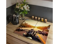 Banjado Herdabdeckplatte Glas 2 Teilig Je 30x52CM Schneidebrett Herdabdeckung Mit Motiv Easy Rider< Kochfelder|Herdabdeckungen