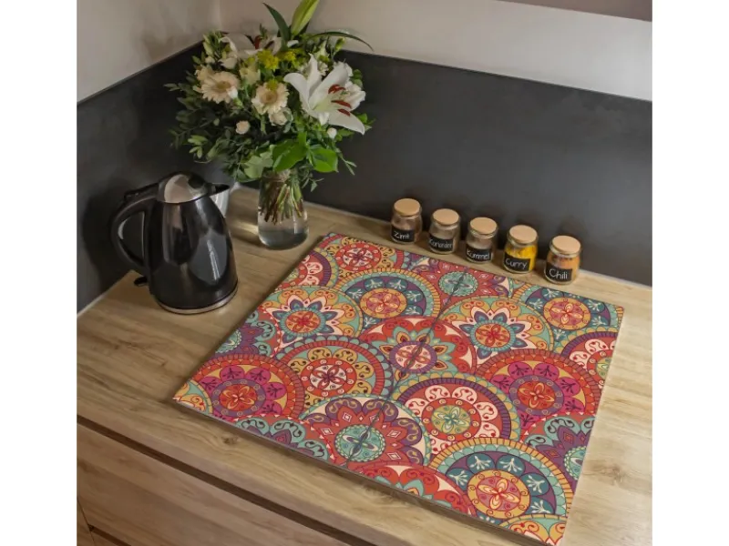 Sale Banjado Herdabdeckplatte Glas 2 Teilig Je 30x52CM Schneidebrett Herdabdeckung Mit Motiv Rosetten