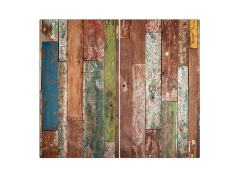 Banjado Herdabdeckplatte Glas 2 Teilig Je 30x52CM Schneidebrett Herdabdeckung Mit Motiv Buntes Holz< Schneidebretter|Kochfelder