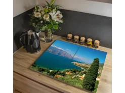 Banjado Herdabdeckungen|Herde<Herdabdeckplatte Glas 2 Teilig Je 30x52CM Schneidebrett Herdabdeckung Mit Motiv Gardasee