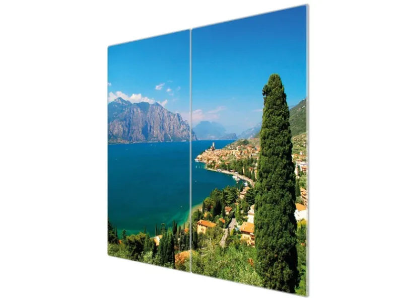 Banjado Herdabdeckungen|Herde<Herdabdeckplatte Glas 2 Teilig Je 30x52CM Schneidebrett Herdabdeckung Mit Motiv Gardasee