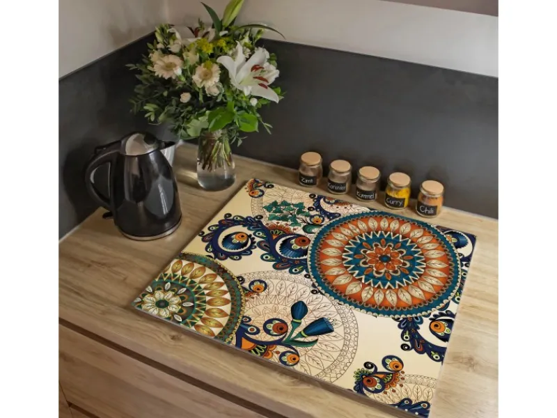 New Banjado Herdabdeckplatte Glas 1 Teilig 60x52CM Schneidebrett Herdabdeckung Mit Motiv Modernes Mandala