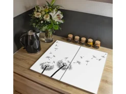 Clearance Banjado Herdabdeckplatte Glas 2 Teilig Je 30x52CM Schneidebrett Herdabdeckung Mit Motiv Pusteblume 2