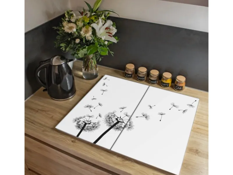 Clearance Banjado Herdabdeckplatte Glas 2 Teilig Je 30x52CM Schneidebrett Herdabdeckung Mit Motiv Pusteblume 2