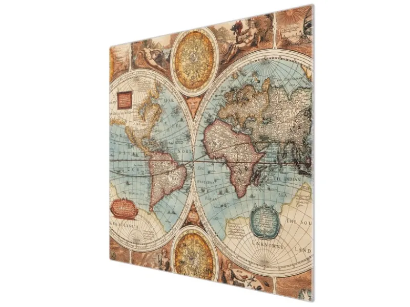 Outlet Banjado Herdabdeckplatte Glas 1 Teilig 60x52CM Schneidebrett Herdabdeckung Mit Motiv Historische Weltkarte