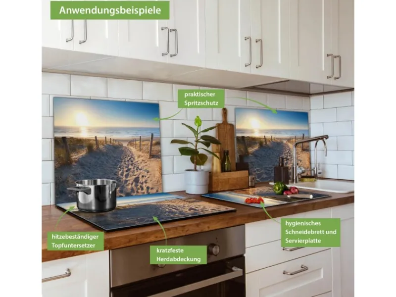 Banjado Herdabdeckplatte Glas 1 Teilig 60x52CM Schneidebrett Herdabdeckung Mit Motiv Nordseestrand< Schneidebretter|Herdabdeckungen
