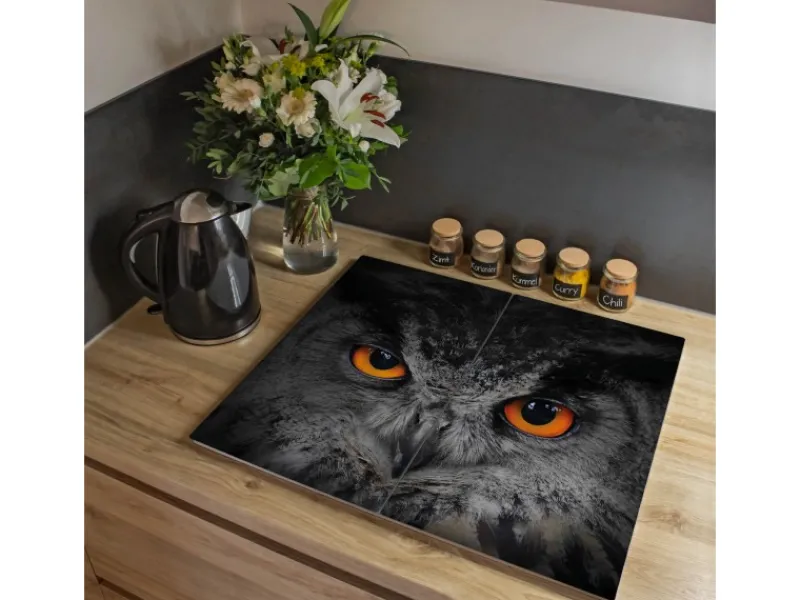 Banjado Schneidebretter|Herdabdeckungen<Herdabdeckplatte Glas 2 Teilig Je 30x52CM Schneidebrett Herdabdeckung Mit Motiv Uhu