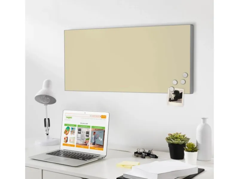 Banjado Magnettafel 78x37cm Magnetwand Silber Aus Metall Magnetpinnwand Pinnwand Inkl. 4 Magnete Motiv Beige