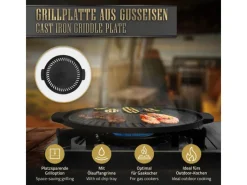 BBQ#BOSS Grillplatte aus Gusseisen 32 cm Runde Gusspfanne Gerippte Bratpfanne< Pfannen
