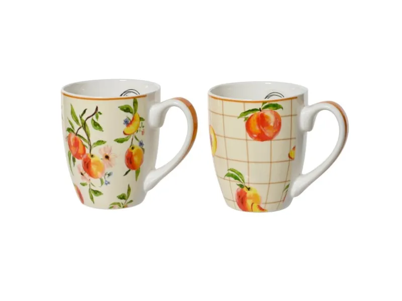 Becher 2-fach Sortiert Pfirsich-Motiv Porzellan Ø 9,1 cm x 10,5 cm Bunt< Geschirr