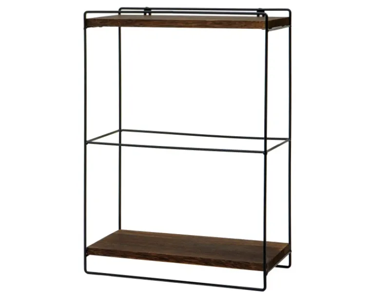 Best BERLINLODGE Wandregal HxBxT 50x35x17cm Massiv-Holz Metall Industrial 2 Regalböden Hängeregal Regal Küchenregal Dunkelbraun