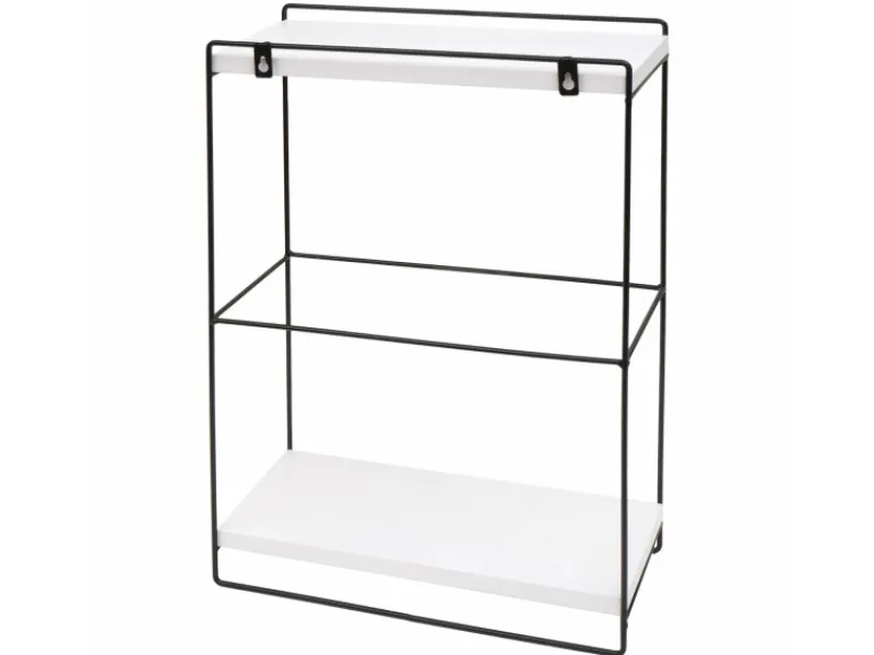 Best BERLINLODGE Wandregal HxBxT 50x35x17cm Massiv-Holz Metall Industrial 2 Regalböden Hängeregal Regal Küchenregal Weiß
