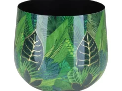 Sale A.H.G. Übertopf Flora mit Blätterprint Ø 13 cm x 9 cm Grün-Gold