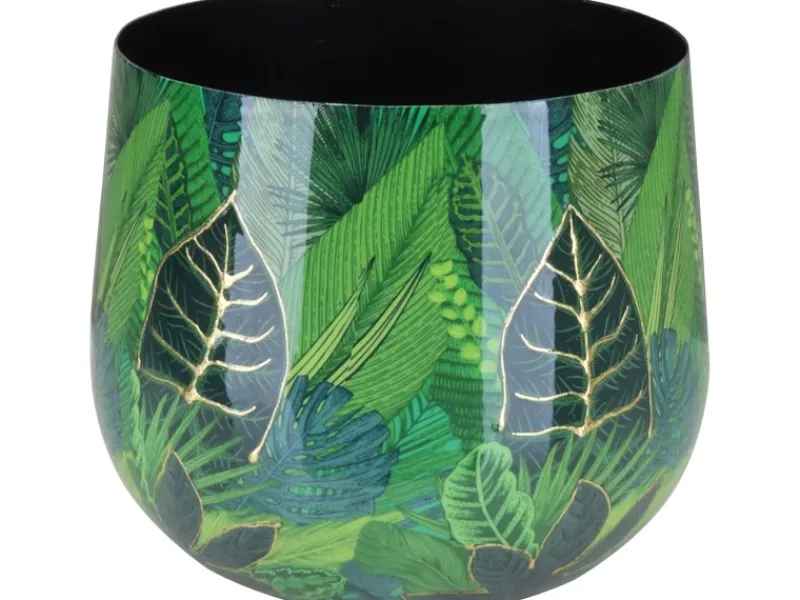A.H.G. Übertopf Flora mit Blätterprint Ø 21 cm x 17 cm Grün-Gold< Töpfe
