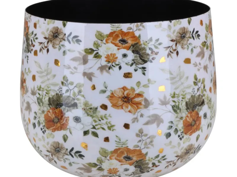 A.H.G. Töpfe<Übertopf Flora mit Blumenmuster Ø 13 cm x 9 cm Weiß-Gold