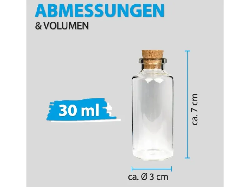 Bestlivings Geschirr<Fläschchen Glas mit Korken 30ml 12er Pack