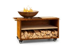 Schneidebretter<Blumfeldt Savage 2.0 Wide Feuerschale Grill Bambus-Schneidebrett Wetterschutz Braun