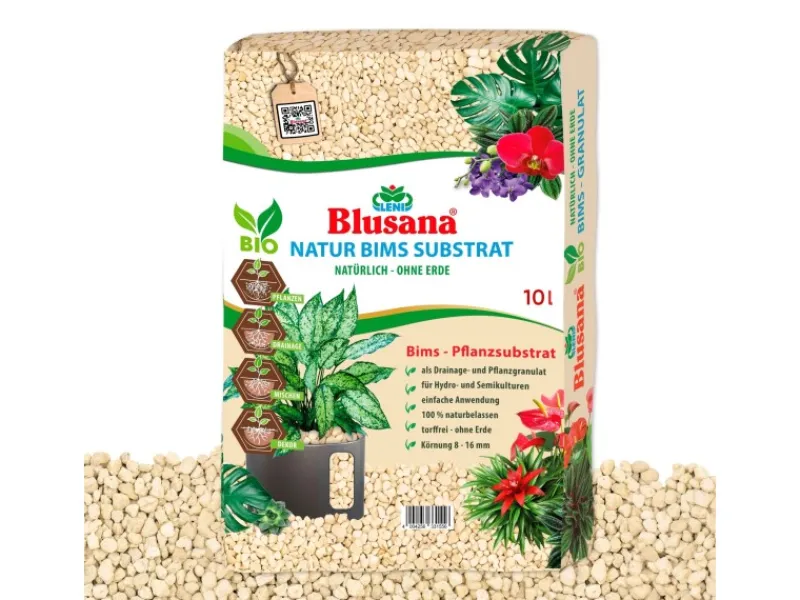 Blusana Bims Pflanzsubstrat mineralisches Vulkangestein Körnung 8-16 mm 10 l< Töpfe