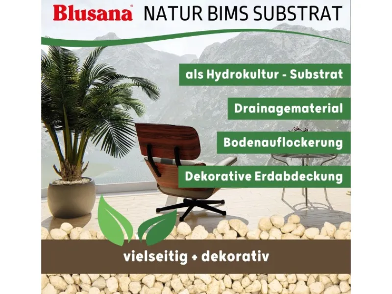Blusana Bims Pflanzsubstrat mineralisches Vulkangestein Körnung 8-16 mm 10 l< Töpfe