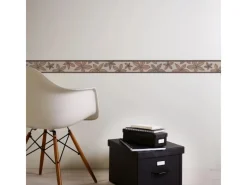 Bricoflor Selbstklebende Küchenbordüre in Beige und Braun Schmale Tapetenborte mit Blumen Florale Küchen Tapeten Bordüre mit Vinyl< Küchenrückwände