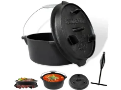 Sale CCLIFE Dutch Oven Set 5,7L Gusseisen Grilltopf mit Feuertopf Ohne Beine