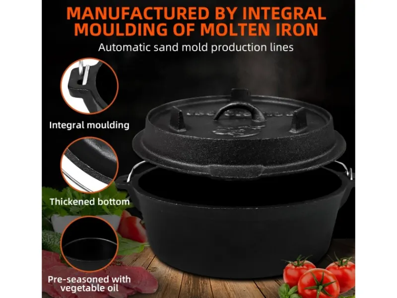 Sale CCLIFE Dutch Oven Set 5,7L Gusseisen Grilltopf mit Feuertopf Ohne Beine