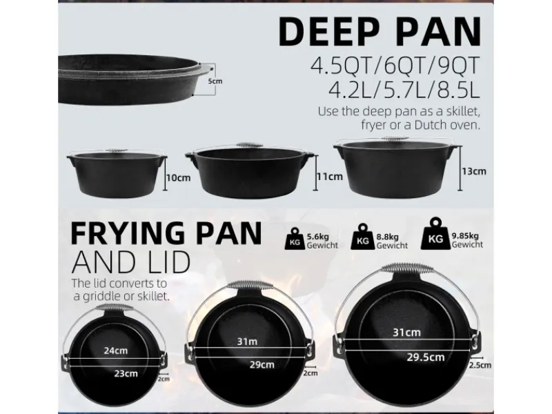 Sale CCLIFE Dutch Oven Set 5,7L Gusseisen Grilltopf mit Feuertopf Ohne Beine