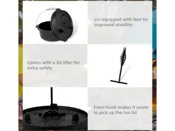 CCLIFE Herde|Töpfe<Dutch Oven Set 4,2L Gusseisen Grilltopf mit Feuertopf Ohne Beine