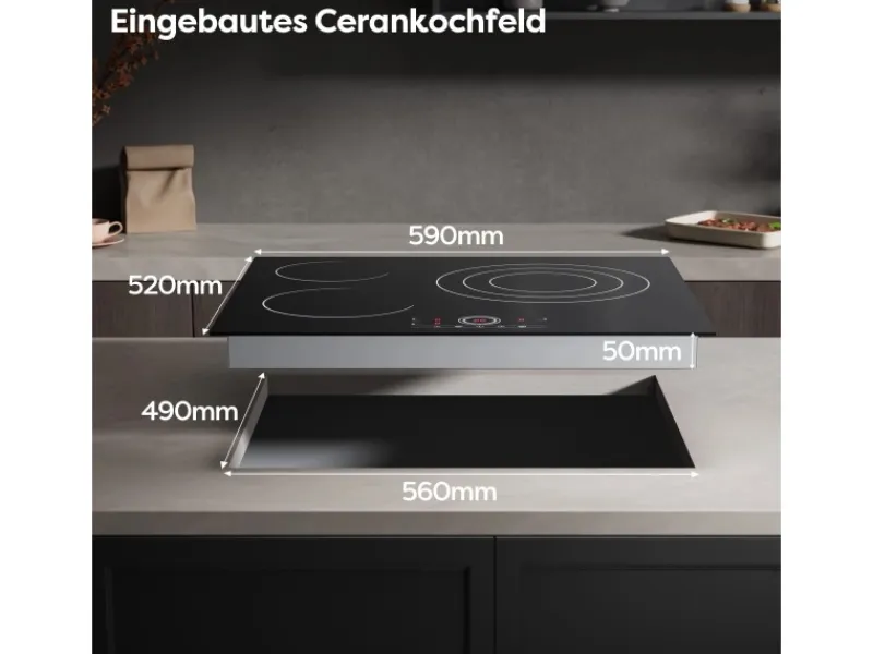 Outlet CDV Glaskeramik-Kochfeld 60 cm 3 Zonen 9 Stufen 5700 W CDVER573